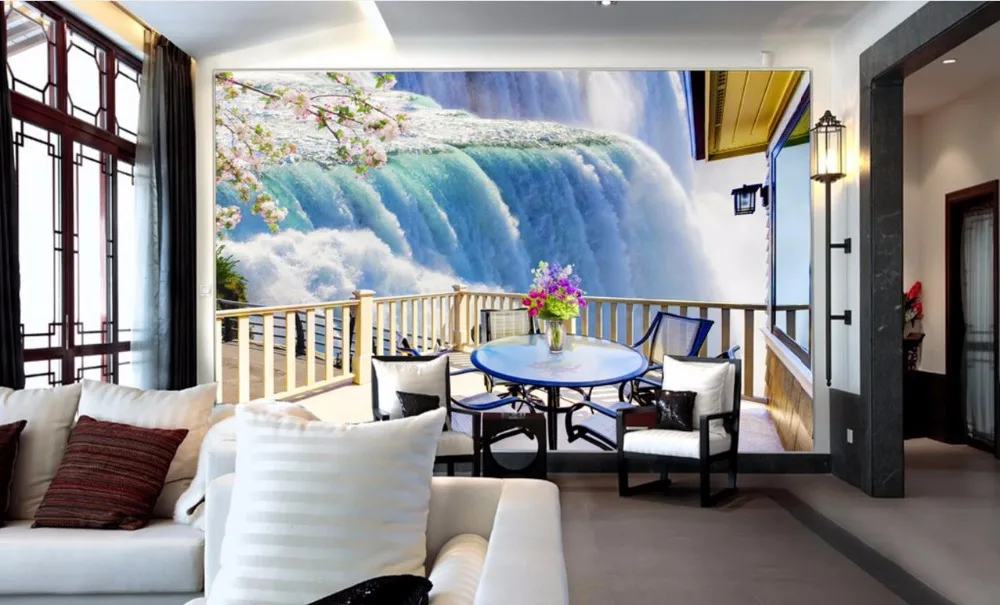 balcony Waterfall scenery 3D Landscape Wallpaper Any room Wall Mural Custom Photo | Обустройство дома
