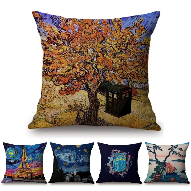 Ван Гог Звездная ночь телефонная будка винтажная картина маслом Искусство