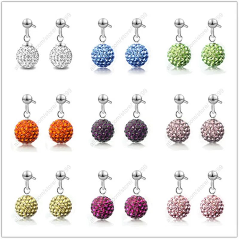 Разноцветные блестящие серьги гвоздики с австрийским паве в форме диско шара +