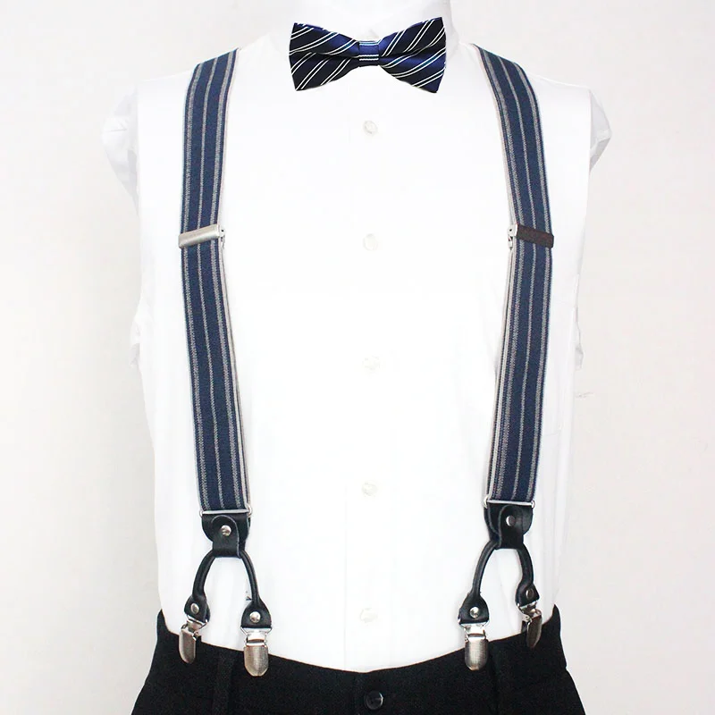Черные подтяжки из натуральной кожи с 6 зажимами комплекты бантом винтажные