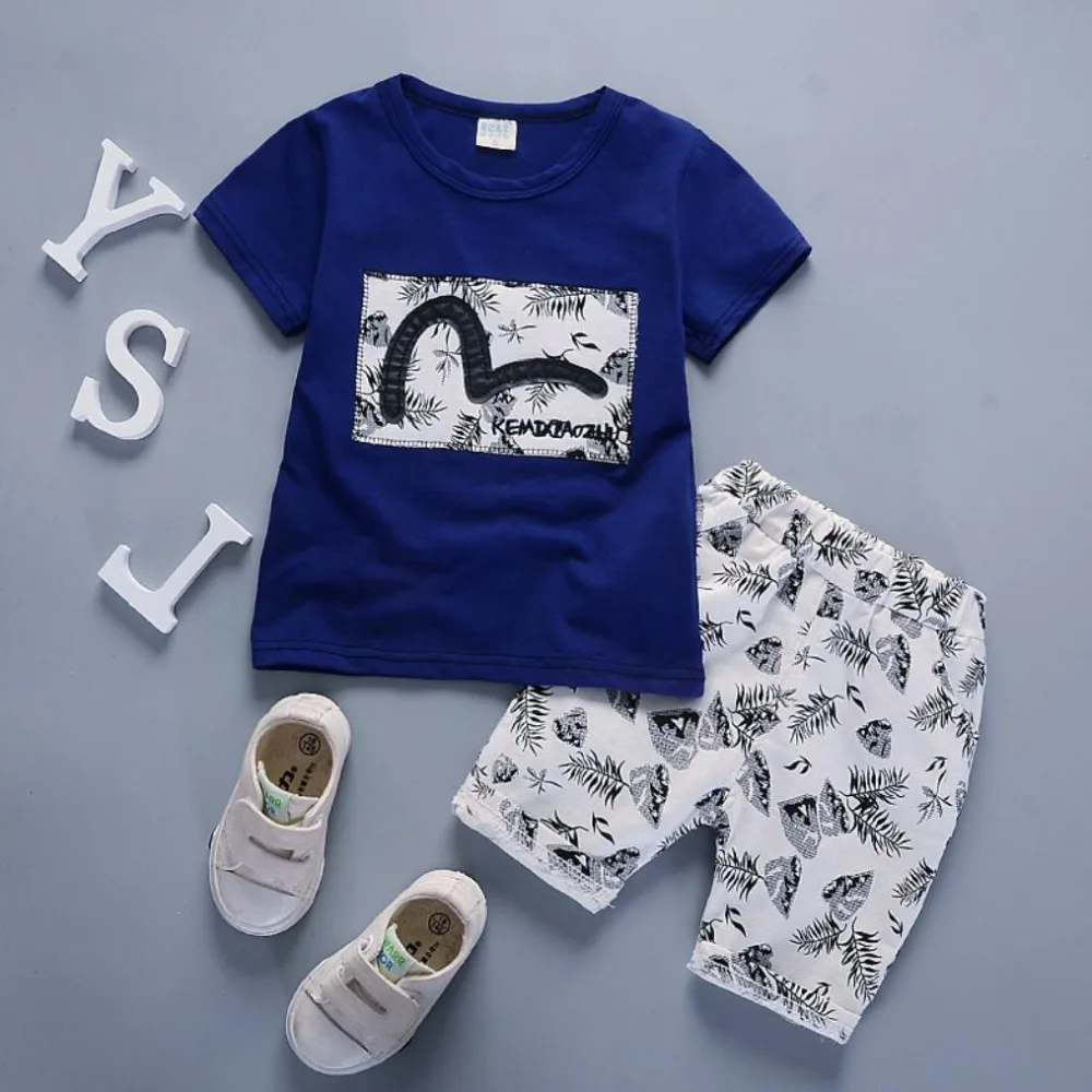 2019 New Summer Baby Boys Girls Clothes Children Clothing Sets Feather T-Shirt+Pants Sport Set Suit Kids Toddler Boy Top |