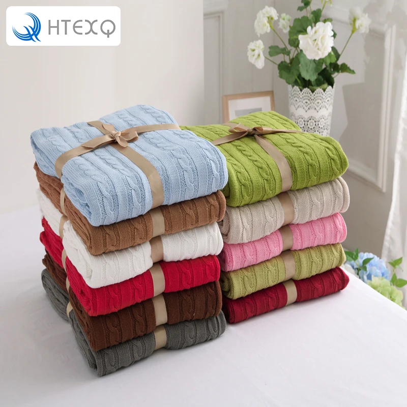 HTEXQ New 2018 Throw Blanket 100% Cotton Knitted Blanket Adult Throw Rugs Spring/Autumn Sofa Blanket 180*200cm