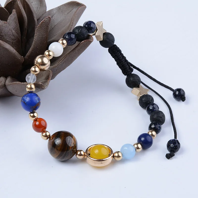 Handmade Universe Galaxy the Eight Planets Solar System Star Natural Stone Beads Bracelet Bangle for Women Men Gifts | Украшения и