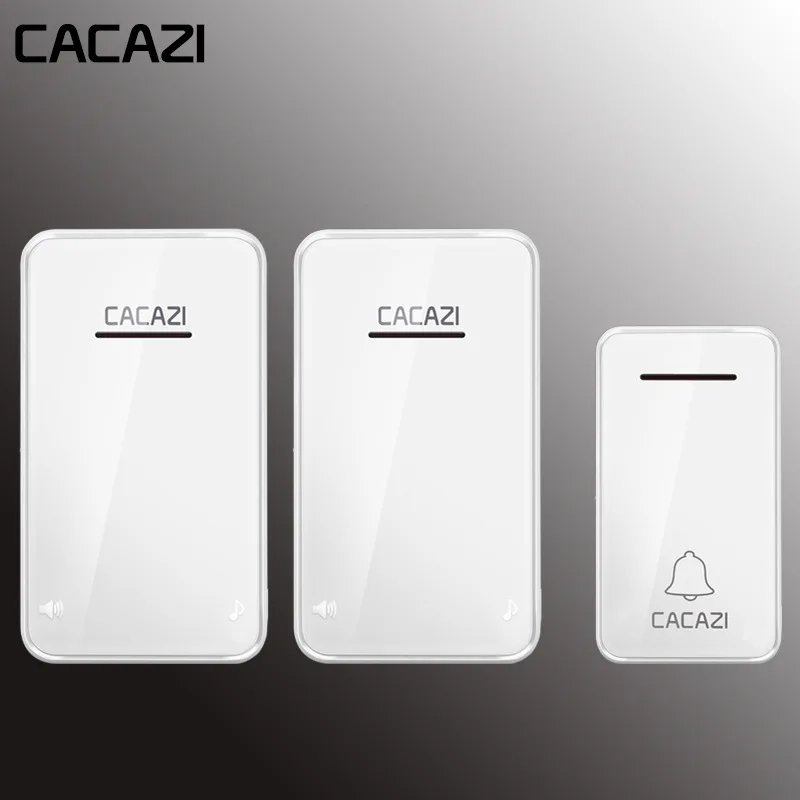 white1x2 Водонепроницаемый Домашний Беспроводной дверной звонок CACAZI с автономным питанием, 200 м, пульт дистанционного управления, без батареи, светодиодный светильник, звонок-кольцо, ЕС вилка 48 - Цвет: white1x2