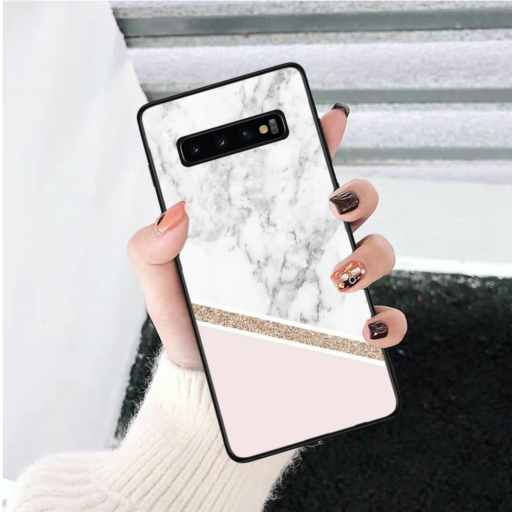 Мраморный розовый треугольный силиконовый чехол для Samsung S6 Edge S7 S8 Plus S9 S10 S10e M10 M20 M30