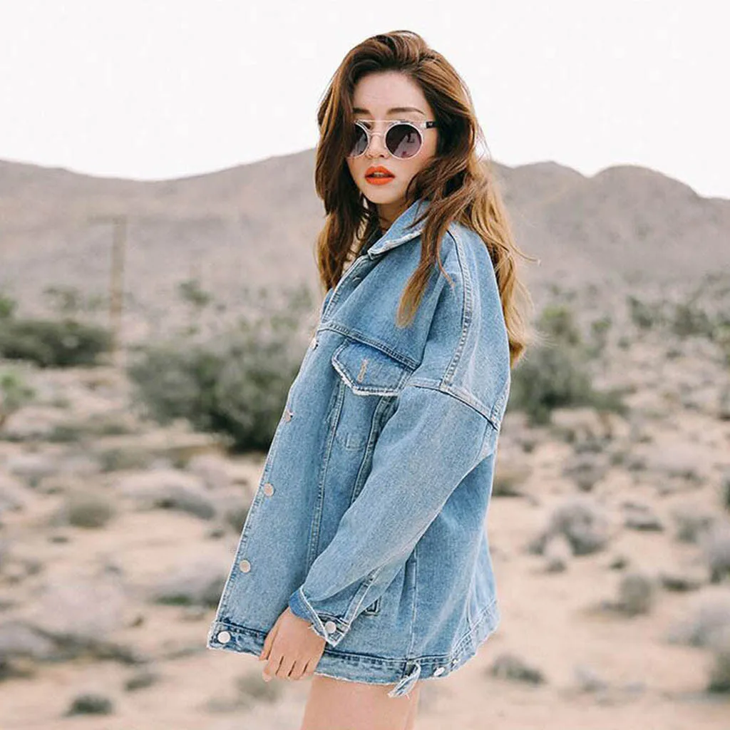 Женская джинсовая куртка в стиле ретро Свободная Повседневная с длинными