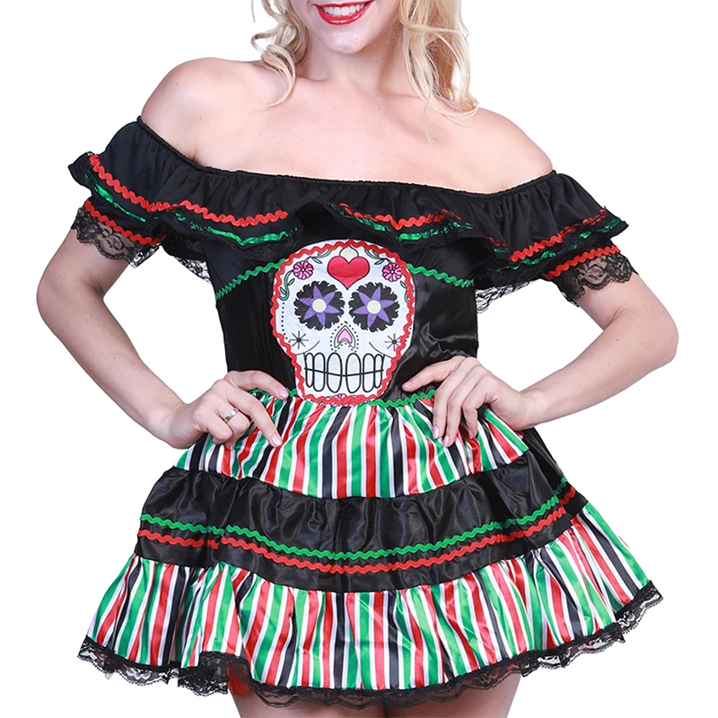 Стираемый стиль искусственное женское платье взрослый череп скелет сексуальные