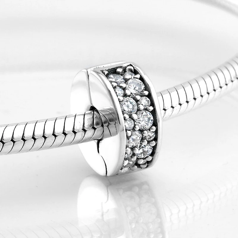 New 925 Sterling Silver Sparkling Clear CZ Round shape clip Lock Beads Fit Original Mikiwuu Charms Bracelet Jewelry making | Украшения и