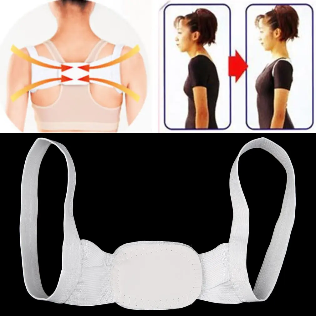 

1pcs Adjustable Therapy Posture Body Shoulder Support Belt Brace Back Corrector Braces Supports Polyester White