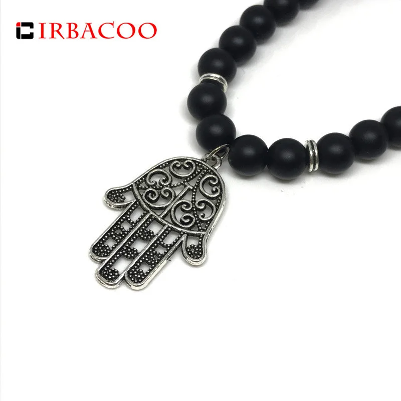 IRBACOO новинка 2019 Трендовое ожерелье для мужчин Хамса ручная работа Матовый оникс