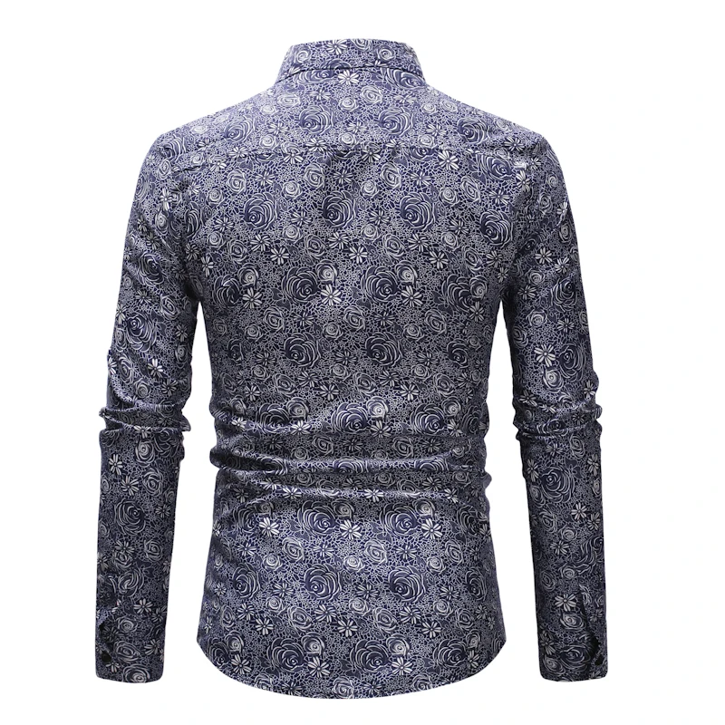 Fashion Men Personality Dark Floral Print Shirts Men's Casual Cotton Lapel Long-sleeved Slim for Male Spring Autumn | Мужская одежда