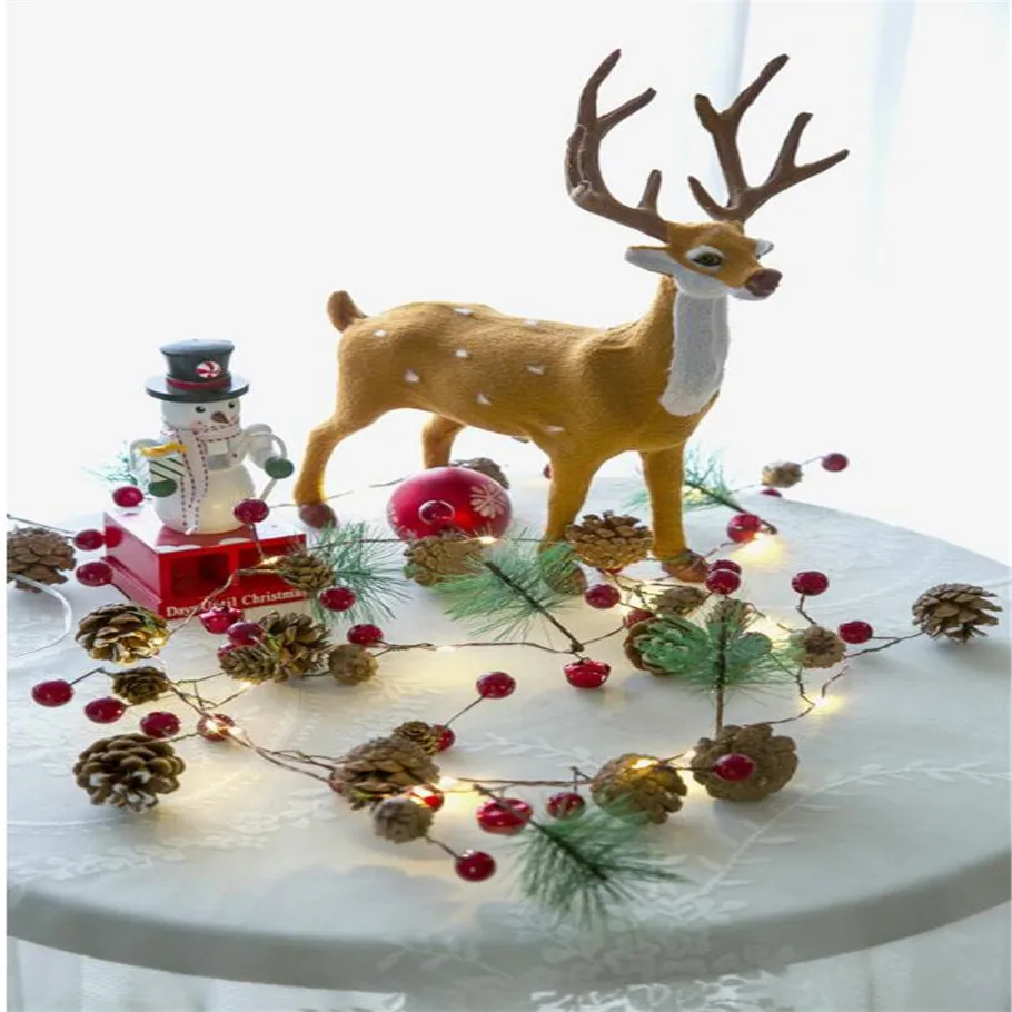 Светодиодные медные сказочные огни красная ягода Рождественская гирлянда Pinecone