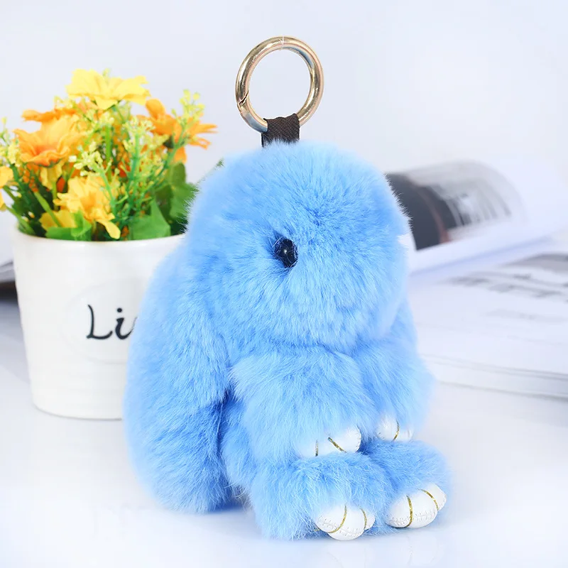 blue Милый милый кролик брелок для женщин сумка машины искусственный мех Пушистый с единорогом, лошадью, животным брелок кольцо Pom Ювелирное Украшение с помпоном - Цвет: blue