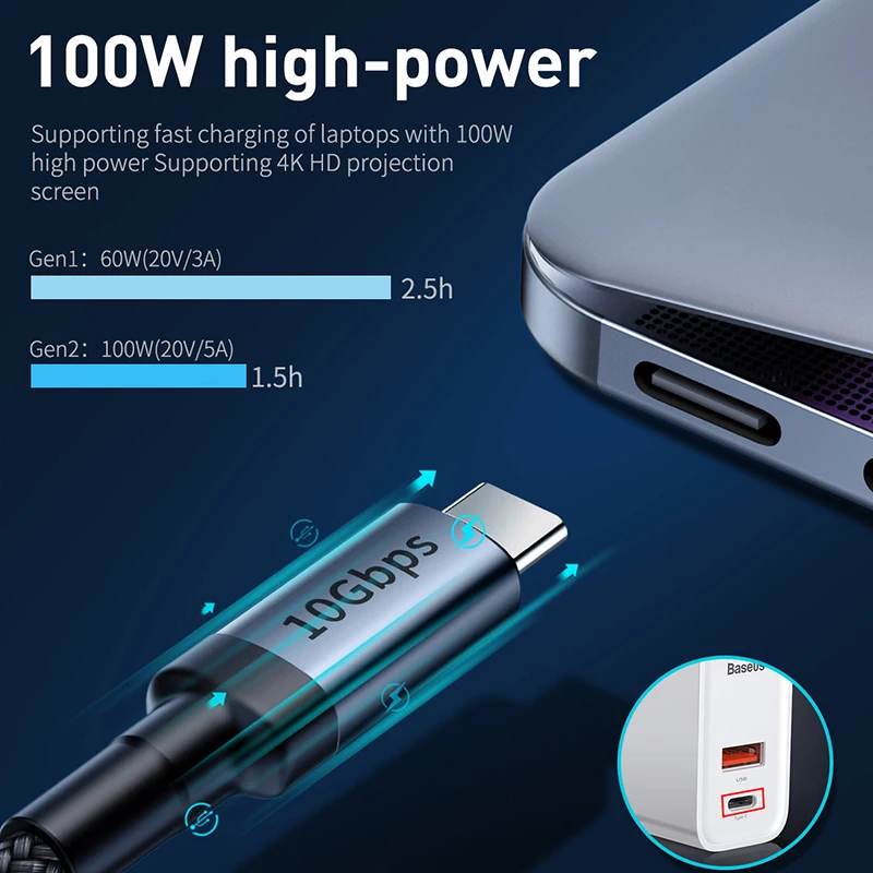 Кабель Baseus USB 3 1 Type C к для MacBook Pro 100 Вт PD Quick Charge 4 0 USBC зарядное устройство Samsung S10 S9