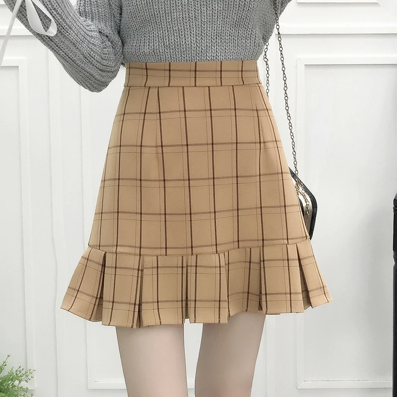 

fashion bow sweater of tall waist grid pleated skirts the a-line skirt two-piece outfit women pullover sweaters clothing set