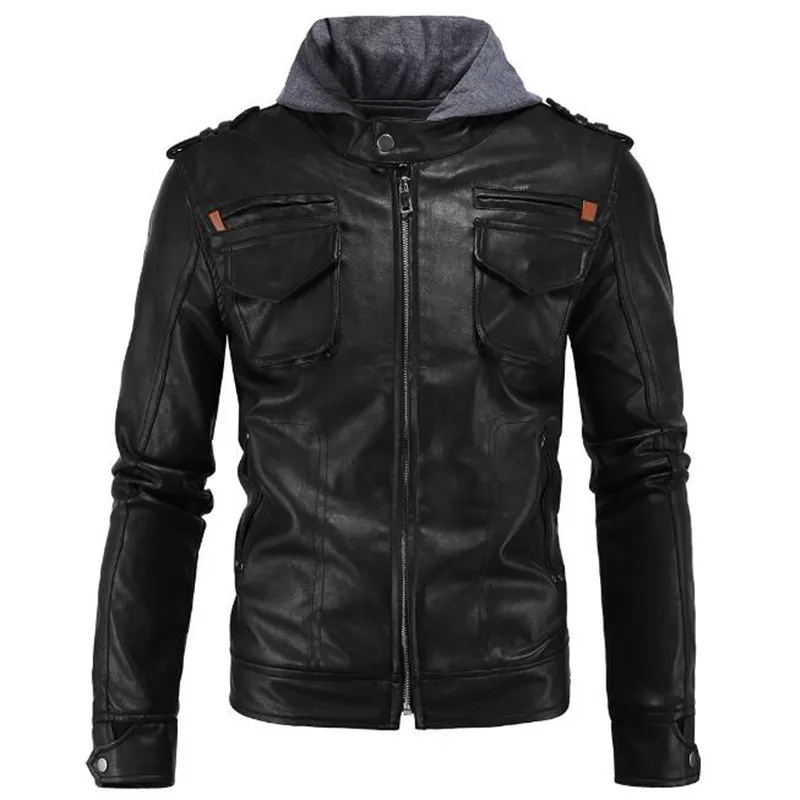 

New Arrival Leather Jacket Men Motorcycle Winter Hoodie Slim Fit Casual Male Leather Coats Brand Clothing veste cuir homme moto