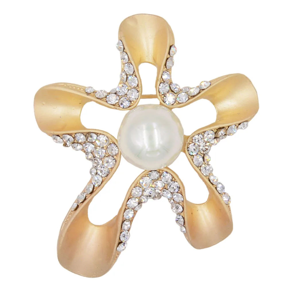 Элегантная жемчужная металлическая брошь-цветок булавка со стразами женский