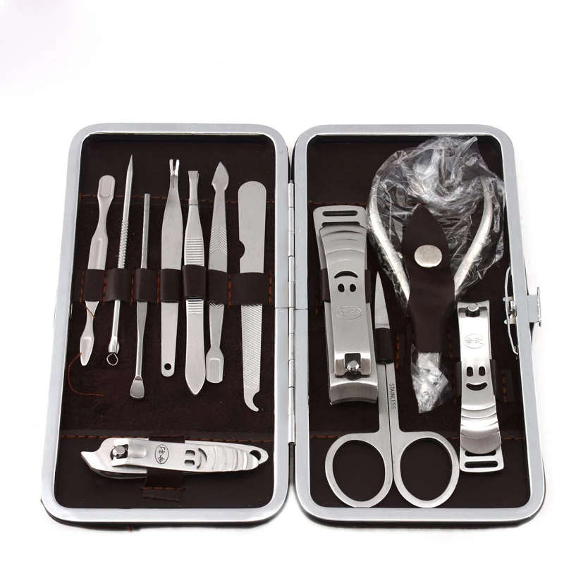 

12 Pcs Stainless Steel Nail Art Manicure Set Tools Kits Nails Clipper Scissors Tweezer Knife Manicure Case For Pedicure Set