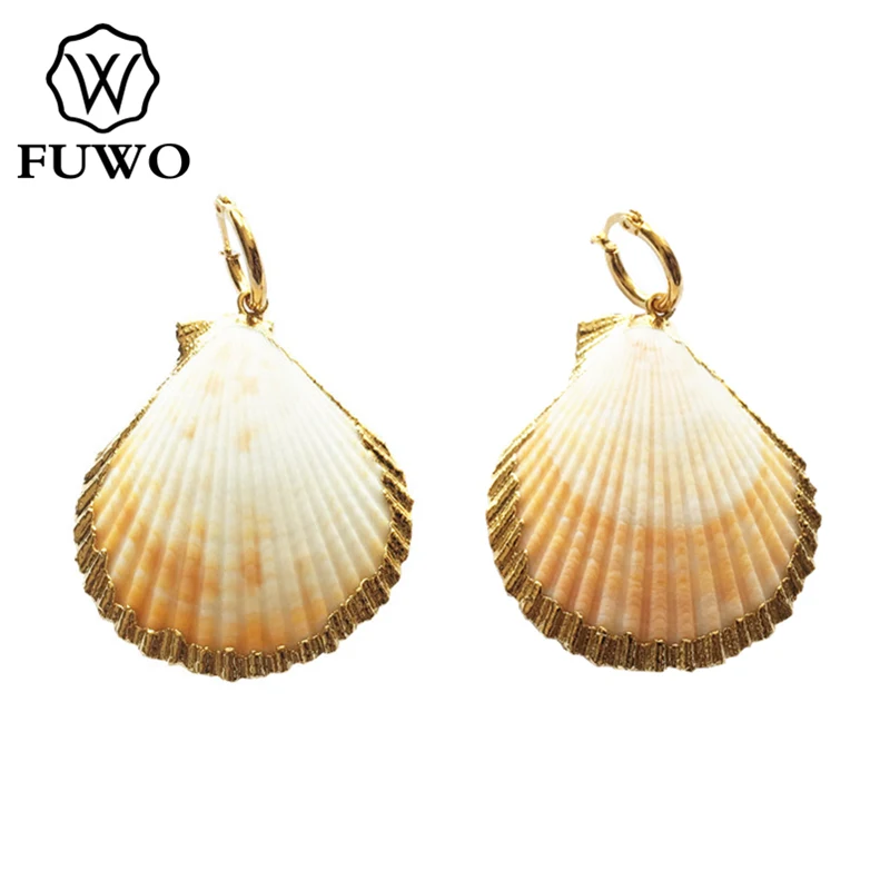 Женские серьги-ракушки с золотом FUWO, 2019 натуральные украшения для женщин, бижутерия в виде ракушек для пляжного отдыха, ER528