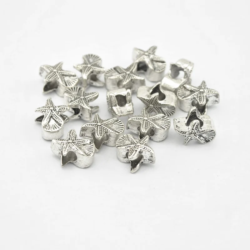 

10PCS/Lot New Design Alloy starfishEuropean Charm Beads Antique Silver big hole Beads Fit Women Bracelet bangle DIY jewelry