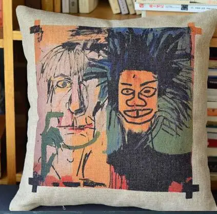 E Граффити Basquiat простой ретро Хлопок Подушка с граффити, льняная Подушка автомобиля офисные подушки Декор 45*45 см - Цвет: E