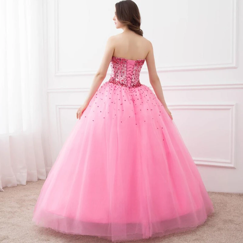 Бальное платье Quinceanera милое розовое для выпусквечерние вечера с кристаллами и