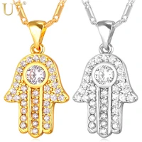 u7 fatima hamsa hand crystal necklaces pendants for women fashion silvergold color cubic zirconia amulet turkey jewelry p691