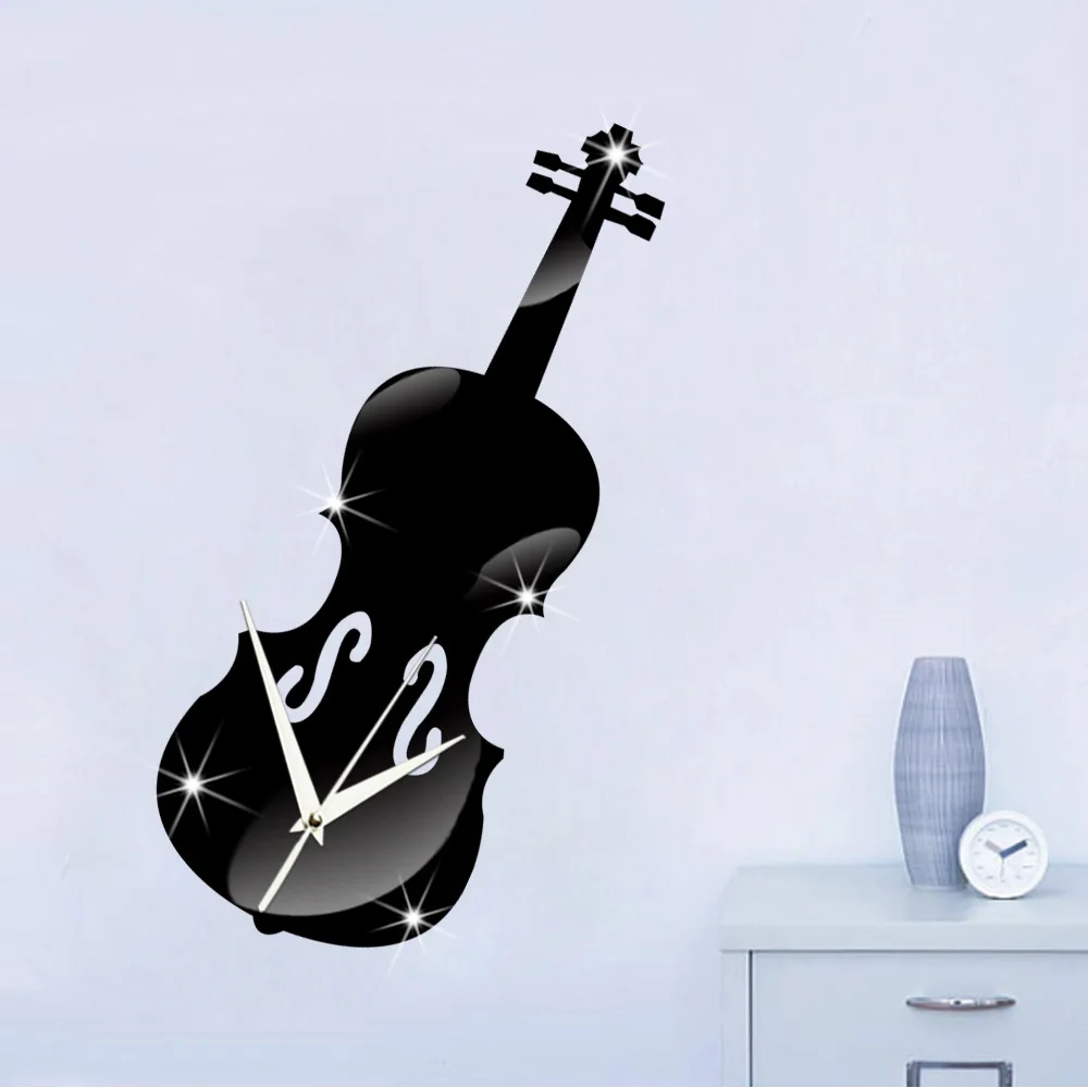 Цифровые настенные 3d часы сделай сам в виде скрипки зеркальные современном