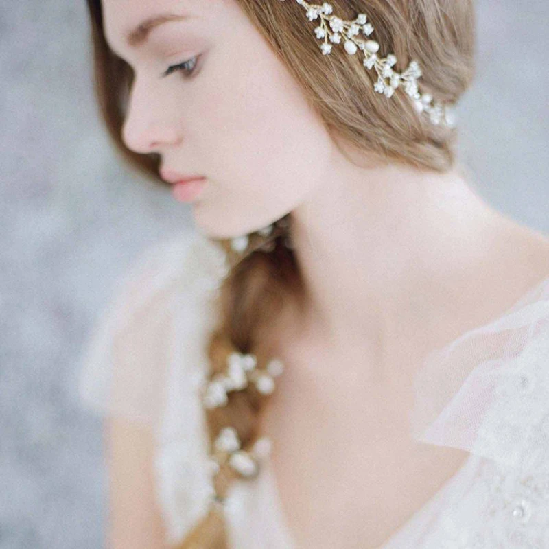 Fashion Handmade Long Bridal Hair Band Romantic Hairwear Floral Headpieces Pearl Jewelry Accessories Wedding Head Chain | Украшения и