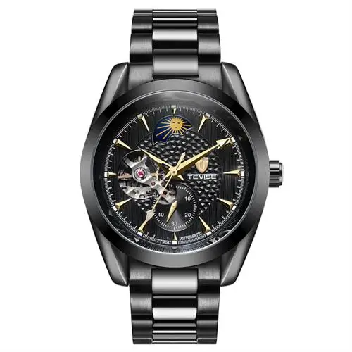 Часы мужские механические automatic Tourbillon деловые мужские часы Moon Phase стальные мужские часы водонепроницаемые наручные часы Tevise T795c - Цвет: Black