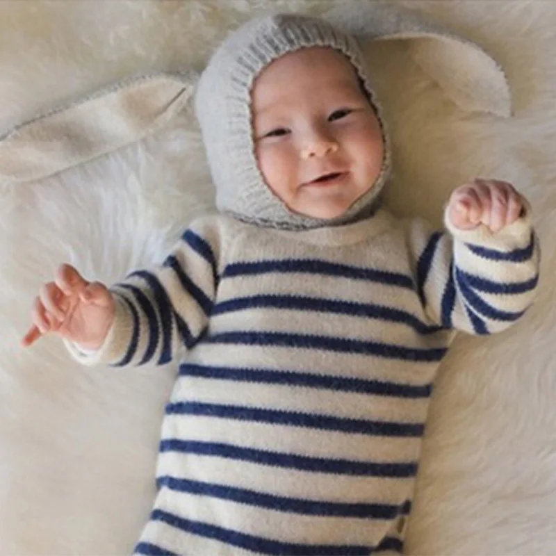 NEW Cute Baby Winter Hat Bunny Ear Rabbit Caps Girl newborn photography props Knitted Cotton protection Beanie Cap | Детская одежда и
