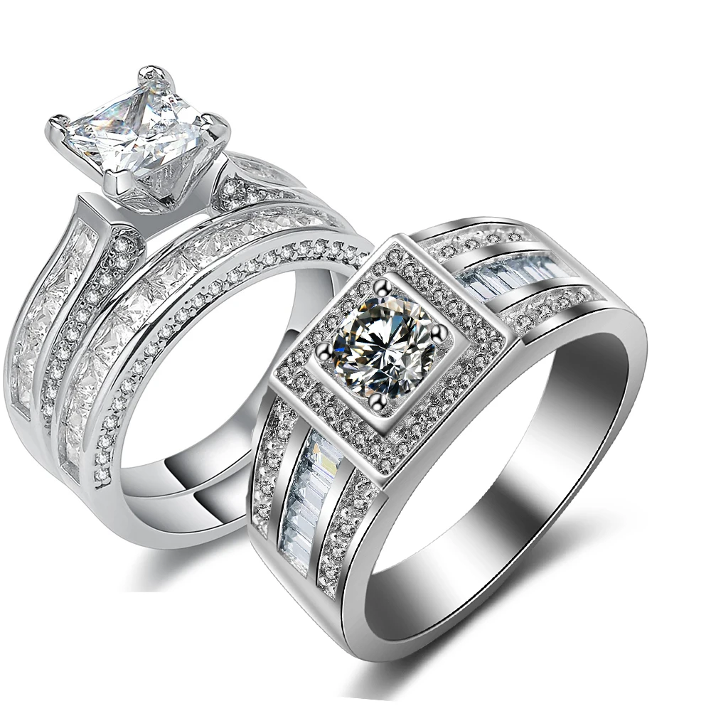 Его и ее женщин мужчин Роскошные ювелирные изделия 10KT белое золото заполненное