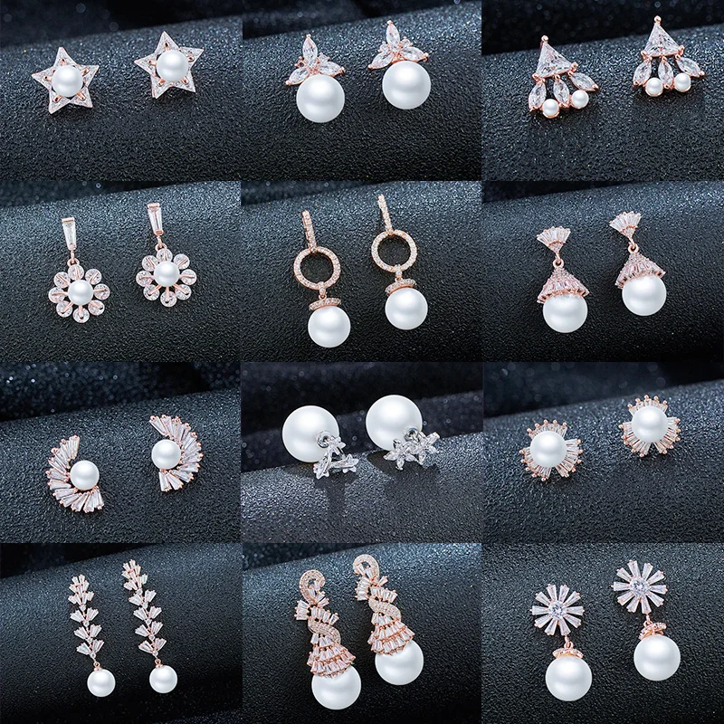 MISANANRYNE Fashion Korea Crystal Rhinstone Star Leaf Flower Stud Earrings Imitation Pearl Women Brincos Jewelry Gift | Украшения и