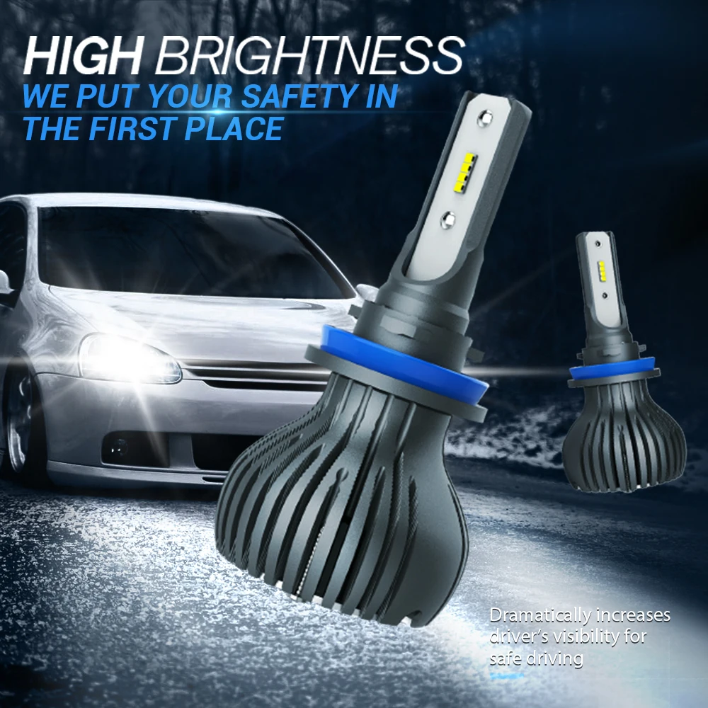 MICTUNING H7 H11 60W 6240LM LED запасные фары 6500K неполярсветильник светодиодные лампы