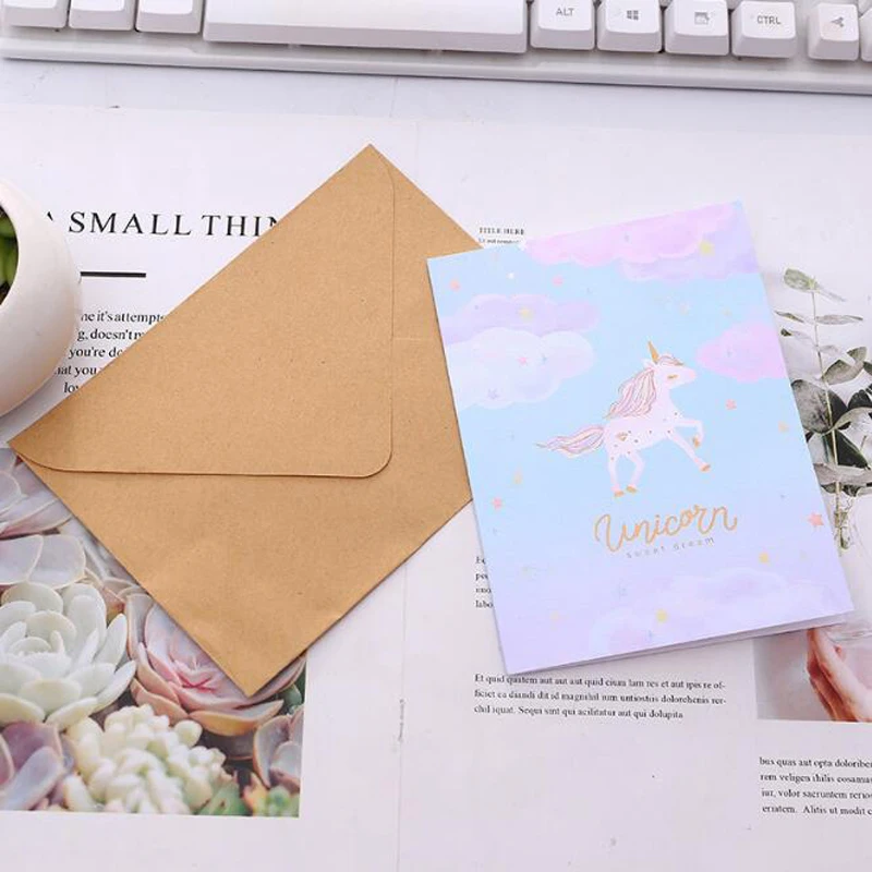 

Unicorn Universal Card Color Creative Message Blessing Birthday Card New Year'S Day Thank You Card With Envelope Christmas