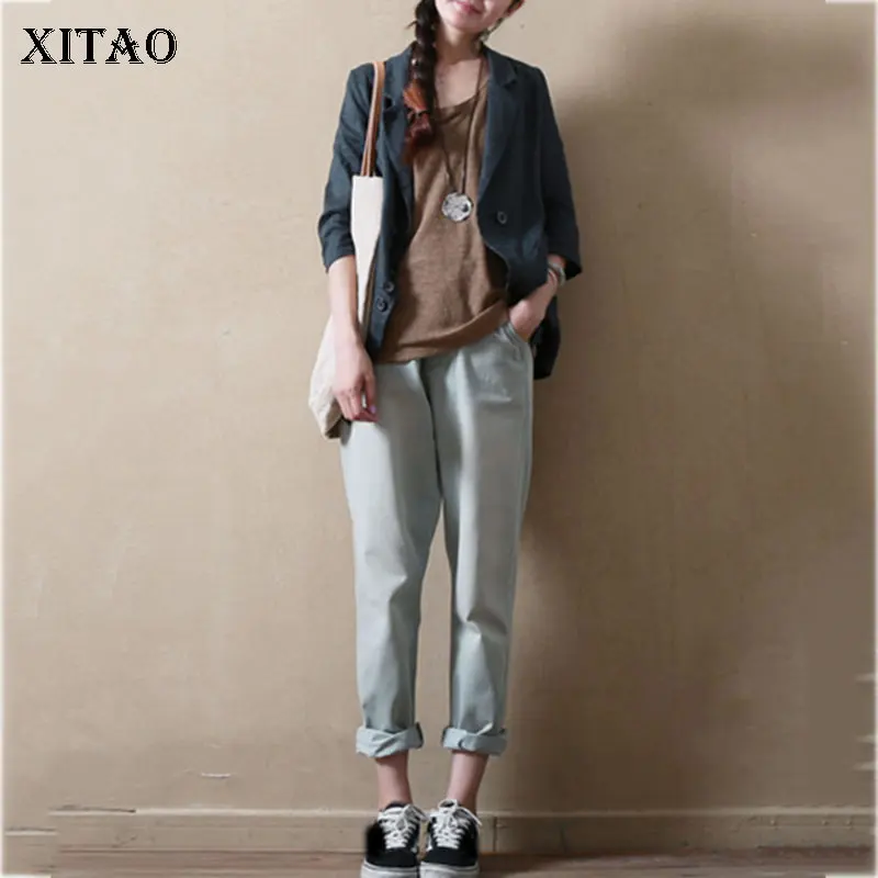 Женский блейзер XITAO облегающий винтажный с карманами и отложным воротником в