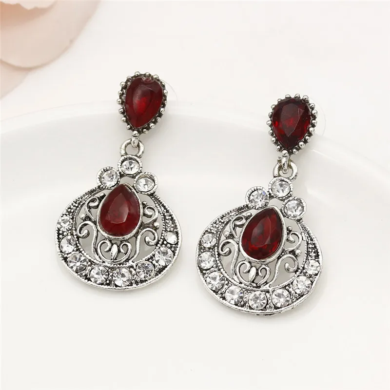 Turkish Jewelry Women Crystal Necklace Earrings Set Wedding Silver Plated Carved Parure Bijoux Mariage Joyas 20 | Украшения и