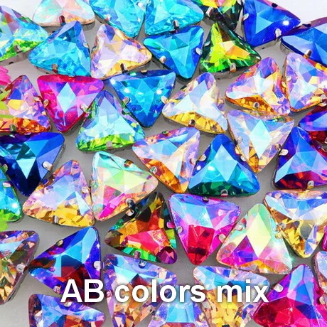 A16 AB colors mix AB цвета серебряный коготь настройки 18 мм треугольной формы стекло Кристалл пришить стразы бусины одежды обувь ручной работы diy отделка - Цвет: A16 AB colors mix