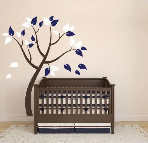 Tree Wall Decal For Nursery Two Colors Of Leaves Living Room Tv Sofa Background Decor Removable Colorful Stickers Mural ZA845 | Дом и сад