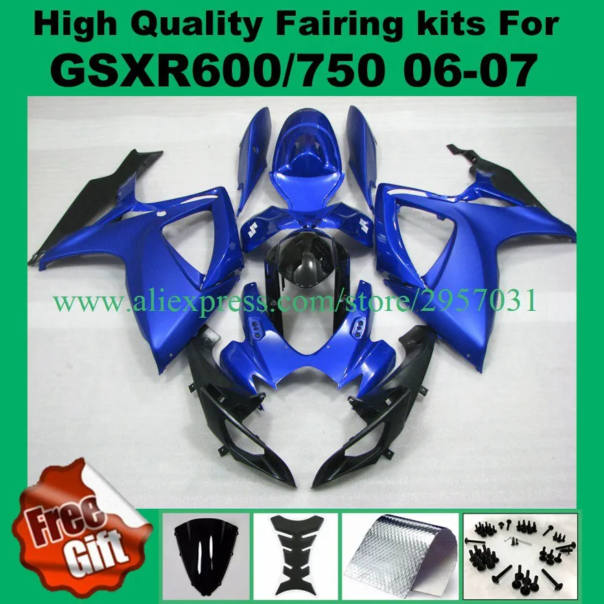 

New Fairings for 06 07 GSXR600 GSXR750 06-07 SUZUKI GSX-R750 GSX-R600 2006 2007 GSXR 600 750 Motorcycle fairing kit BLUE BLACK