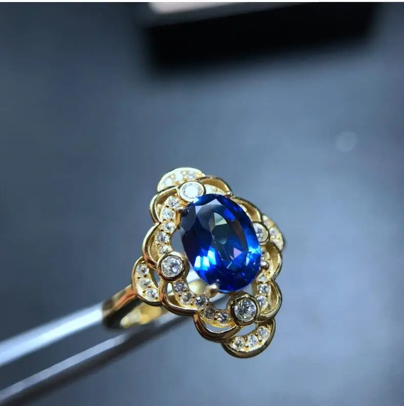 Topaz Ring gem Finger ring Natural real blue topaz 925 sterling silver Wholesales For men or women | Украшения и аксессуары