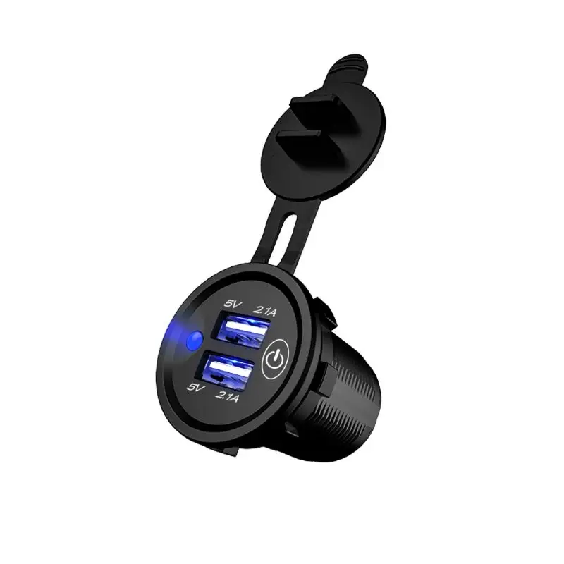 Универсальный 12 V-24 V светодиодный автомобиля мотоцикла лодка 2.1A Dual USB Зарядное устройство гнездо адаптера питания розетка с сенсорным переключателем для мобильного телефона