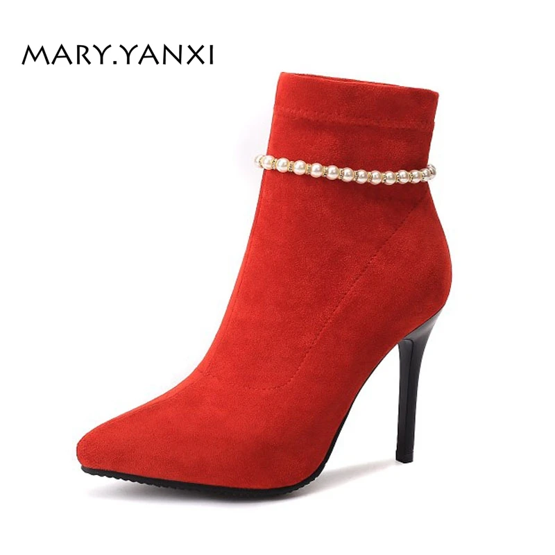 Женская обувь сезон весна осень зима ботильоны Челси однотонные ботинки из флока