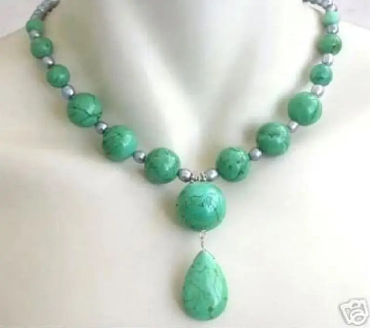 Очаровательное! 6-7 мм серое жемчужное и турецкое бирюзовое ожерелье 18 | Украшения