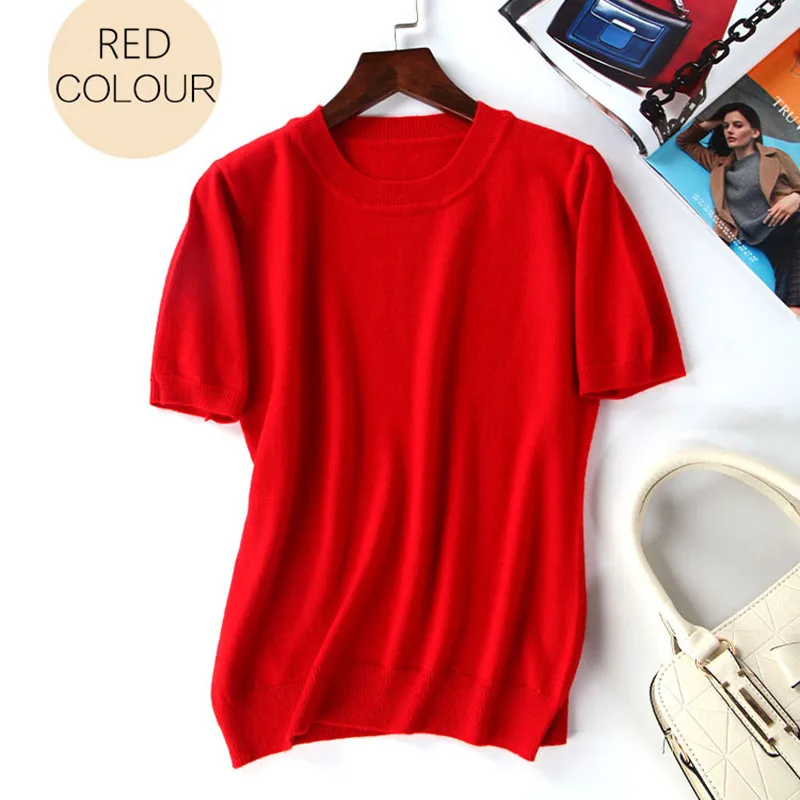Summer Wool Sweater JECH Spring Autumn Women Solid Big Short Sleeve O-neck Pullovers Jumper Knitted Oversize Sweaters | Женская одежда