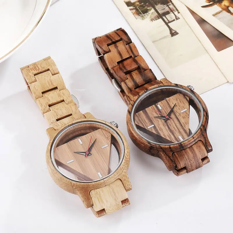 

Mens Wooden Watches Hand-Made Engraved Inverted Triangle Wood Watch Men Women Creative Quartz Watch Gifts relogio masculino