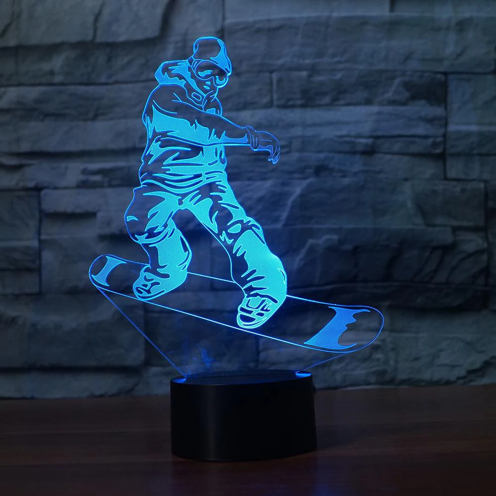 Необычные Сноубординг моделирование 3D Визуальный Ночник LED 7 цветов Изменение