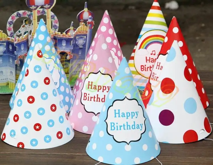 

800pcs baby kid rainbow birthday party hat chlid crown decoration paper cap cartoon pattern festival colorful birthday hat
