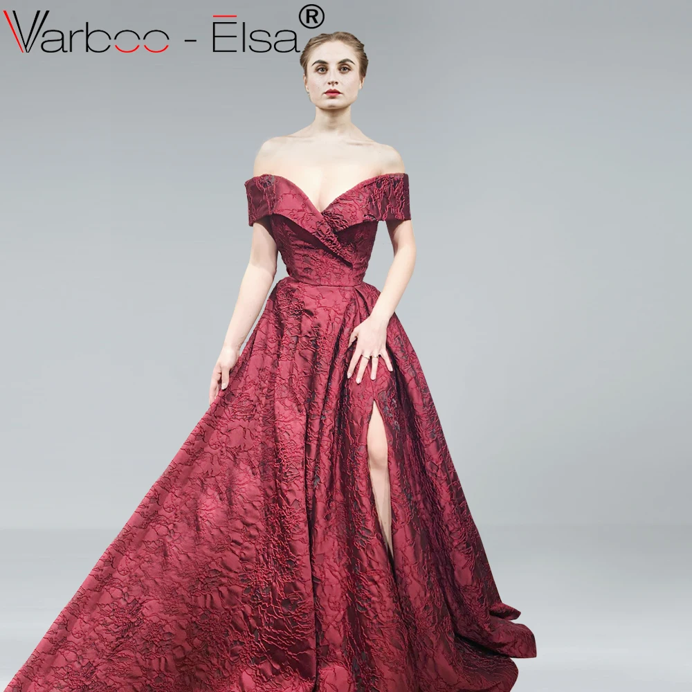 VARBOO_ELSA красное вечернее платье с открытыми плечами 2018 элегантное милое vestido longo