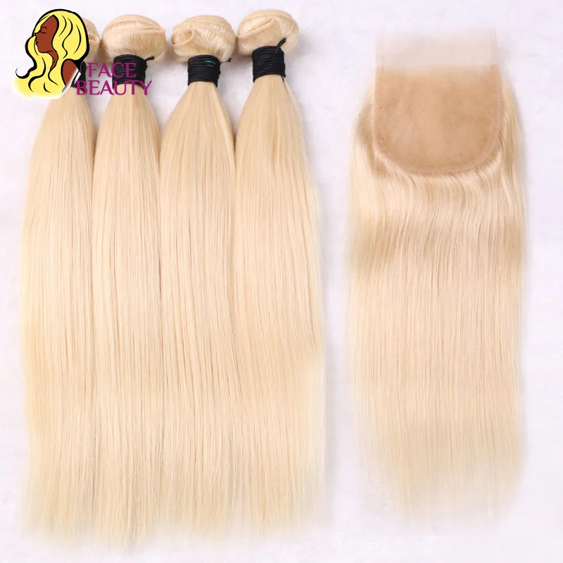 613 блонд бразильские волосы Remy плетение пряди с закрытием человеческие прямые 4